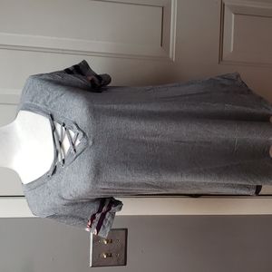 Maurices Gray Short Sleeve Tee with Crisscross Neckline